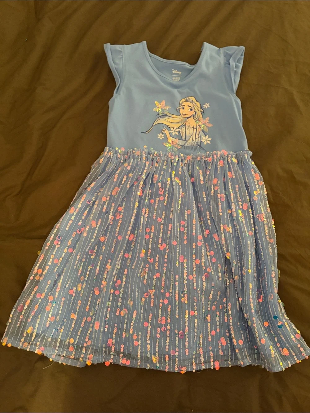 Disney Girls Light Blue Frozen Elsa Layered Tulle Dress Pair